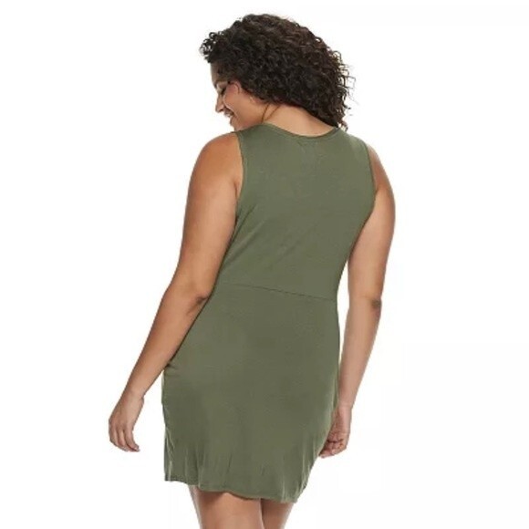 Army green ruched side faux wrap dress size large - Picture 2 of 6